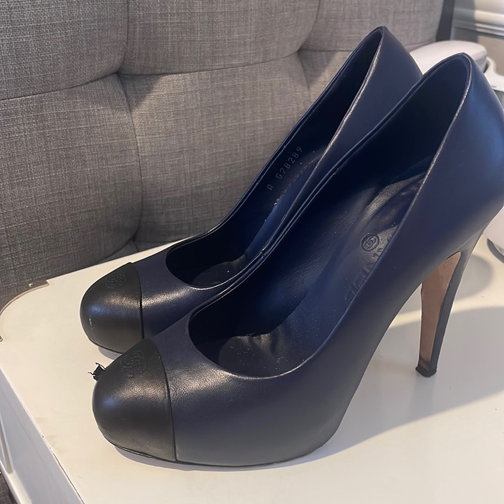 Chanel classic pumps dark navy black 5” heel